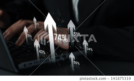 This image captures the essence of business growth, featuring hands on a laptop with rising graph arrows, symbolizing success, data analysis, and positive trends in finance. Sigmoid This image captures the essence of business growth, featuring hands on a laptop with rising graph arrows, symbolizing success, data analysis, and positive trends in finance. Sigmoid 141875319
