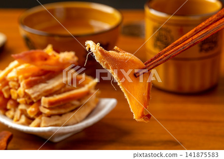 shredded Dried Squid Strips Traditional Chinese Seafood Snack shredded Dried Squid Strips Traditional Chinese Seafood Snack 141875583