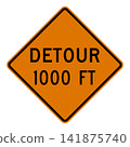 American road sign: Detour ahead 141875740