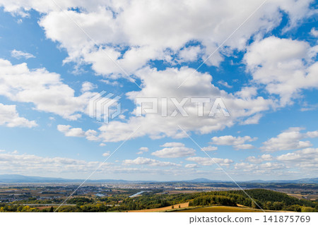 View of Fukagawa City from Togairo Pass (Autumn in Hokkaido) 141875769