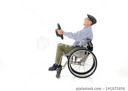 Wheelchair user, senior male, private car Wheelchair user, senior male, private car 141875856