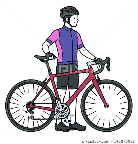一個男人和一輛紅色公路自行車 一個男人和一輛紅色公路自行車 141876051