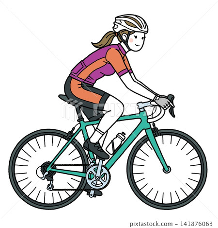 A woman riding a green road bike A woman riding a green road bike 141876063