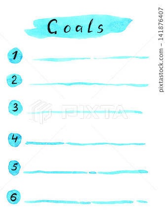 List of goals, achievements for the new year. Hand-drawn blue, turquoise numbers, lines for filling, on a white background. List of goals, achievements for the new year. Hand-drawn blue, turquoise numbers, lines for filling, on a white background. 141876407