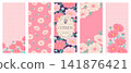 Cosmos flower background design set, aspect ratio 20:9 141876421