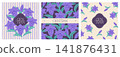 Gentian flower background design set (square shape) 141876431