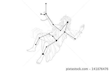 Monochrome line drawing of the Andromeda constellation (Andromeda and constellation lines) Monochrome line drawing of the Andromeda constellation (Andromeda and constellation lines) 141876476