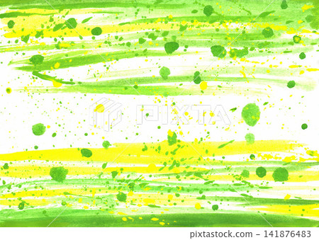 Abstract watercolor gouache background with green yellow splashes, stripes, spots. Illustration for natural eco design, banners, postcards, prints. Abstract watercolor gouache background with green yellow splashes, stripes, spots. Illustration for natural eco design, banners, postcards, prints. 141876483