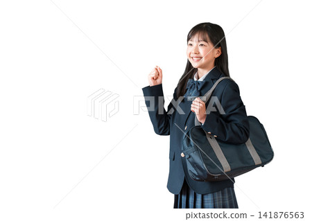 Elementary, middle, and high school girls in blazers making a victory pose. Elementary, middle, and high school girls in blazers making a victory pose. 141876563