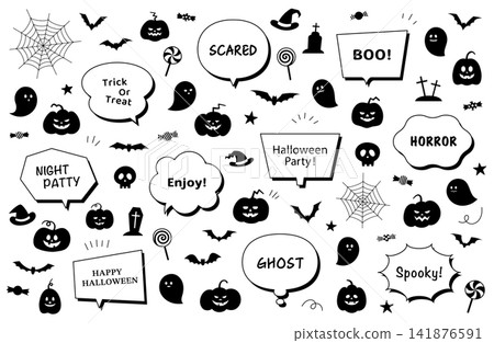 Cute Halloween Material Set: Halloween, Spiderweb, Illustration, Vector, Background, Ghost, Speech Bubble Cute Halloween Material Set: Halloween, Spiderweb, Illustration, Vector, Background, Ghost, Speech Bubble 141876591