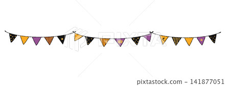 萬聖節花環,飾以橙色、紫色和黑色旗幟裝飾 萬聖節花環,飾以橙色、紫色和黑色旗幟裝飾 141877051
