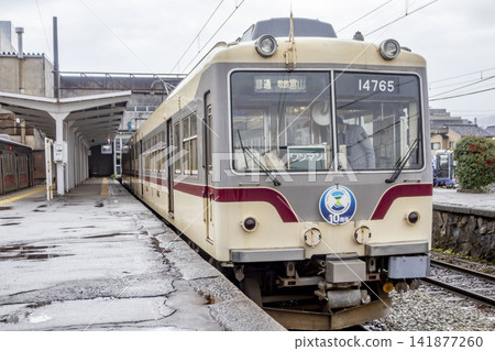 一列當地列車停靠上市站。 一列當地列車停靠上市站。 141877260