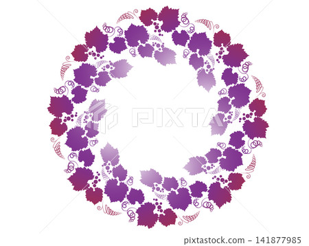 紫色圓形框架內的葡萄花環 141877985