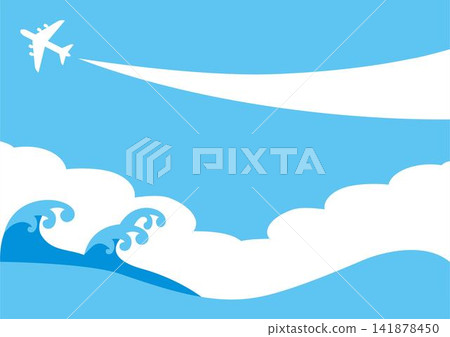 Blue sky, sea, and airplane; summer vacation; sightseeing; travel; vacation; frame; background; wallpaper; illustration; design material Blue sky, sea, and airplane; summer vacation; sightseeing; travel; vacation; frame; background; wallpaper; illustration; design material 141878450
