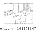 A room with a whiteboard and a long table (line) 141878847