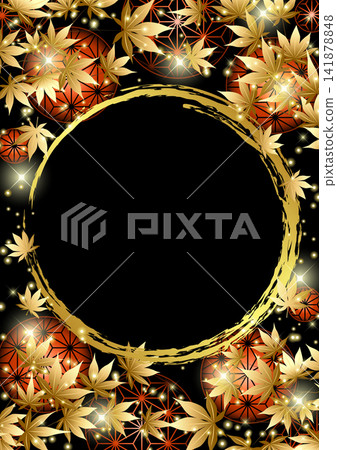 秋季，金色的楓葉，黑色，閃光，背景，可愛，朱紅色日式圖案球，垂直 141878848