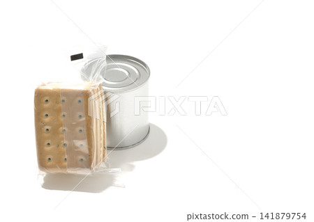 Hardtack and cans photographed against a white background. Hardtack and cans photographed against a white background. 141879754