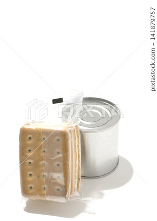 Hardtack and cans photographed against a white background. Hardtack and cans photographed against a white background. 141879757