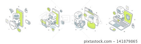 Modern AI Chatbot For VPN And Customer Support Isometric Vector Illustration Set Modern AI Chatbot For VPN And Customer Support Isometric Vector Illustration Set 141879865