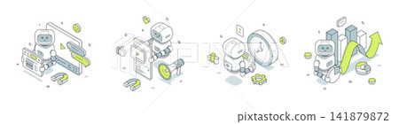 AI Robot For Digital Marketing And Business Growth Isometric Vector Illustration Set AI Robot For Digital Marketing And Business Growth Isometric Vector Illustration Set 141879872