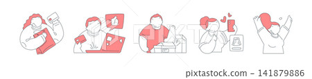 Happy Customer Online Shopping Experience And Satisfaction Vector Illustration Set 141879886