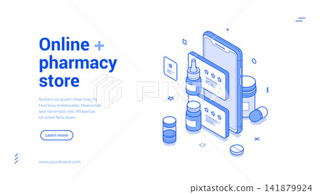 Online Pharmacy Store Mobile App Drug Sale And Delivery Isometric Banner Vector Illustration Online Pharmacy Store Mobile App Drug Sale And Delivery Isometric Banner Vector Illustration 141879924