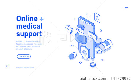 Online Medical Support And Doctor Consultation Isometric Banner Vector Illustration Online Medical Support And Doctor Consultation Isometric Banner Vector Illustration 141879952