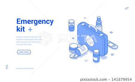 Emergency First Aid Kit Medical Supply For Healthcare Isometric Banner Vector Illustration Emergency First Aid Kit Medical Supply For Healthcare Isometric Banner Vector Illustration 141879954
