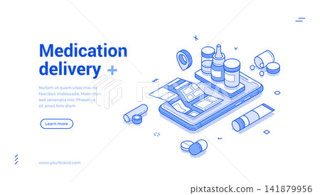 Online Medication Delivery Pharmacy Service Isometric Banner Vector Illustration Online Medication Delivery Pharmacy Service Isometric Banner Vector Illustration 141879956