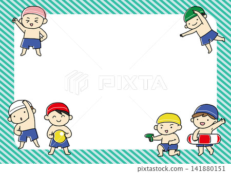 一幅男孩穿著泳衣的插圖。 一幅男孩穿著泳衣的插圖。 141880151