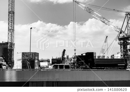 Metropolitan Expressway and the area in front of Shibuya Station's west exit under construction. July 2026. b-6 Monochrome Metropolitan Expressway and the area in front of Shibuya Station's west exit under construction. July 2026. b-6 Monochrome 141880620