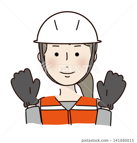 Female worker wearing work gloves and a helmet Female worker wearing work gloves and a helmet 141880813