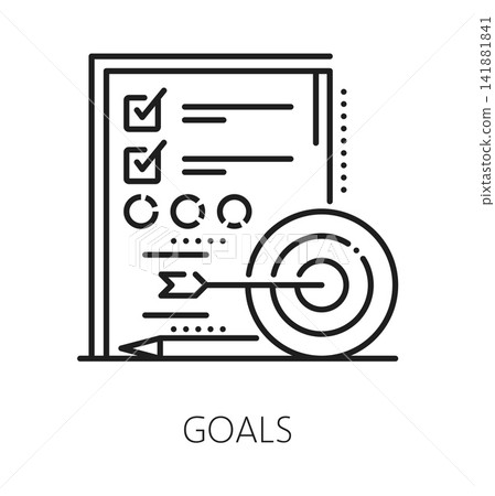 Company goal inspection line icon or sign. Product regulatory certification sign, regulation inspection vector icon. Quality approval symbol or pictogram with checklist and arrow in target Company goal inspection line icon or sign. Product regulatory certification sign, regulation inspection vector icon. Quality approval symbol or pictogram with checklist and arrow in target 141881841