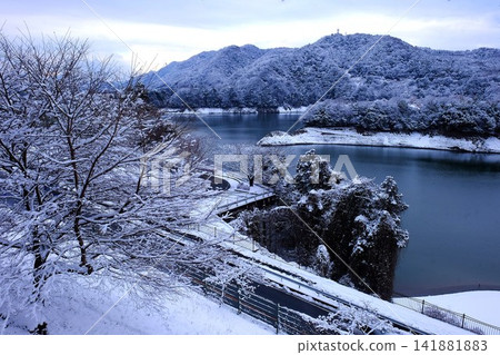 [Kanagawa Prefecture] Snow-covered shores of Lake Tsukui 141881883