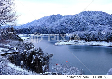 [Kanagawa Prefecture] Snow-covered shores of Lake Tsukui 141881885