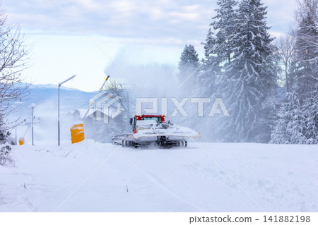 Ski resort Bansko, Bulgaria, ratrack, lift cabins Ski resort Bansko, Bulgaria, ratrack, lift cabins 141882198