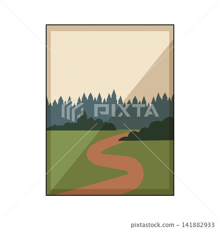 Winding path leading through minimalist forest landscape Winding path leading through minimalist forest landscape 141882933