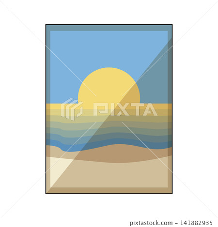 Minimalist sunset over ocean waves and sandy beach Minimalist sunset over ocean waves and sandy beach 141882935