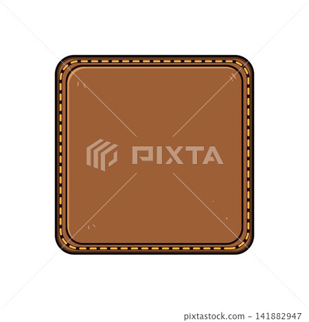Blank brown leather label patch with stitching 141882947