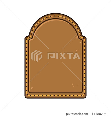 Brown leather tag with stitching detail providing branding space 141882950