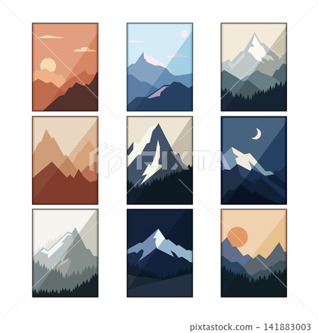 Minimalist mountain landscape collection displaying nature scenes Minimalist mountain landscape collection displaying nature scenes 141883003