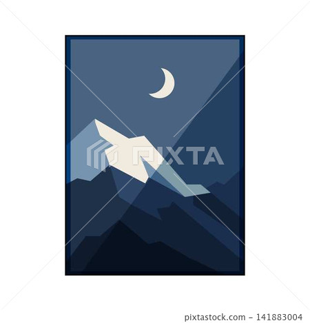 Minimalist mountain landscape at night with crescent moon Minimalist mountain landscape at night with crescent moon 141883004