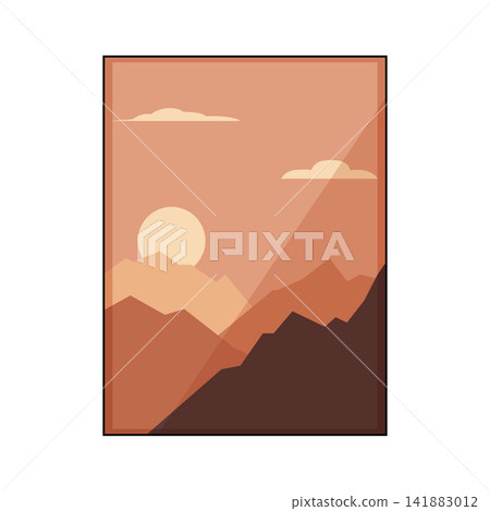 Minimalist mountain landscape with warm sunset colors Minimalist mountain landscape with warm sunset colors 141883012