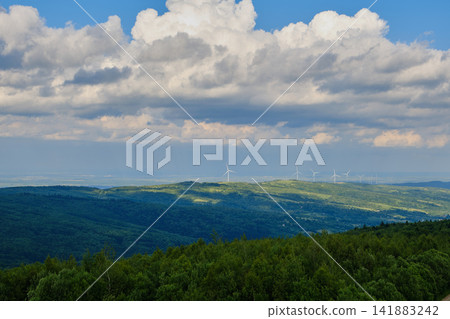 Mountain Valley and Wind Farm Panorama Mountain Valley and Wind Farm Panorama 141883242
