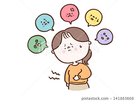 A woman with unstable emotions and physical condition, appearing distressed (PMS/premenstrual syndrome) A woman with unstable emotions and physical condition, appearing distressed (PMS/premenstrual syndrome) 141883608