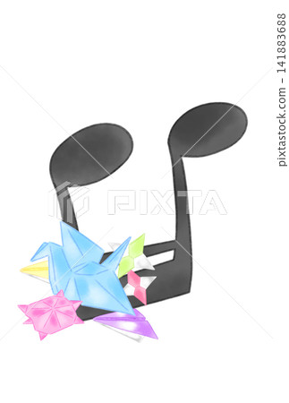 Musical notes with origami attached Musical notes with origami attached 141883688