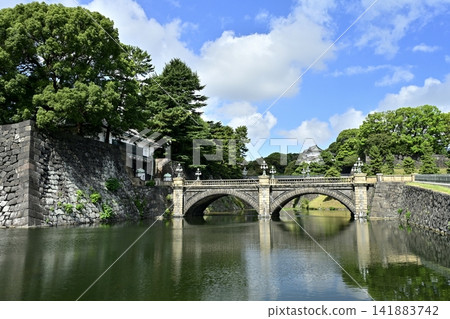 Nijubashi Bridge as seen from the plaza in front of the Imperial Palace. Nijubashi Bridge as seen from the plaza in front of the Imperial Palace. 141883742