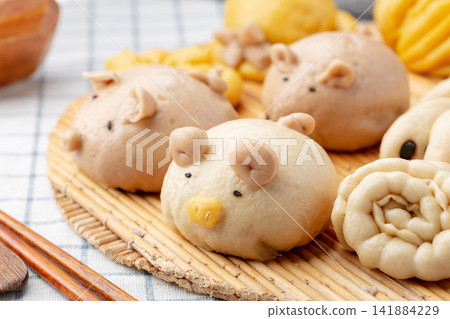 assorted traditional festive flower mo steamed buns with animal shapes assorted traditional festive flower mo steamed buns with animal shapes 141884229