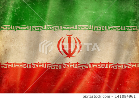 Old vintage flag of Iran, worn and stained Old vintage flag of Iran, worn and stained 141884961