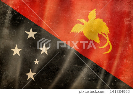 Old vintage flag of Papua New Guinea, worn and stained Old vintage flag of Papua New Guinea, worn and stained 141884963